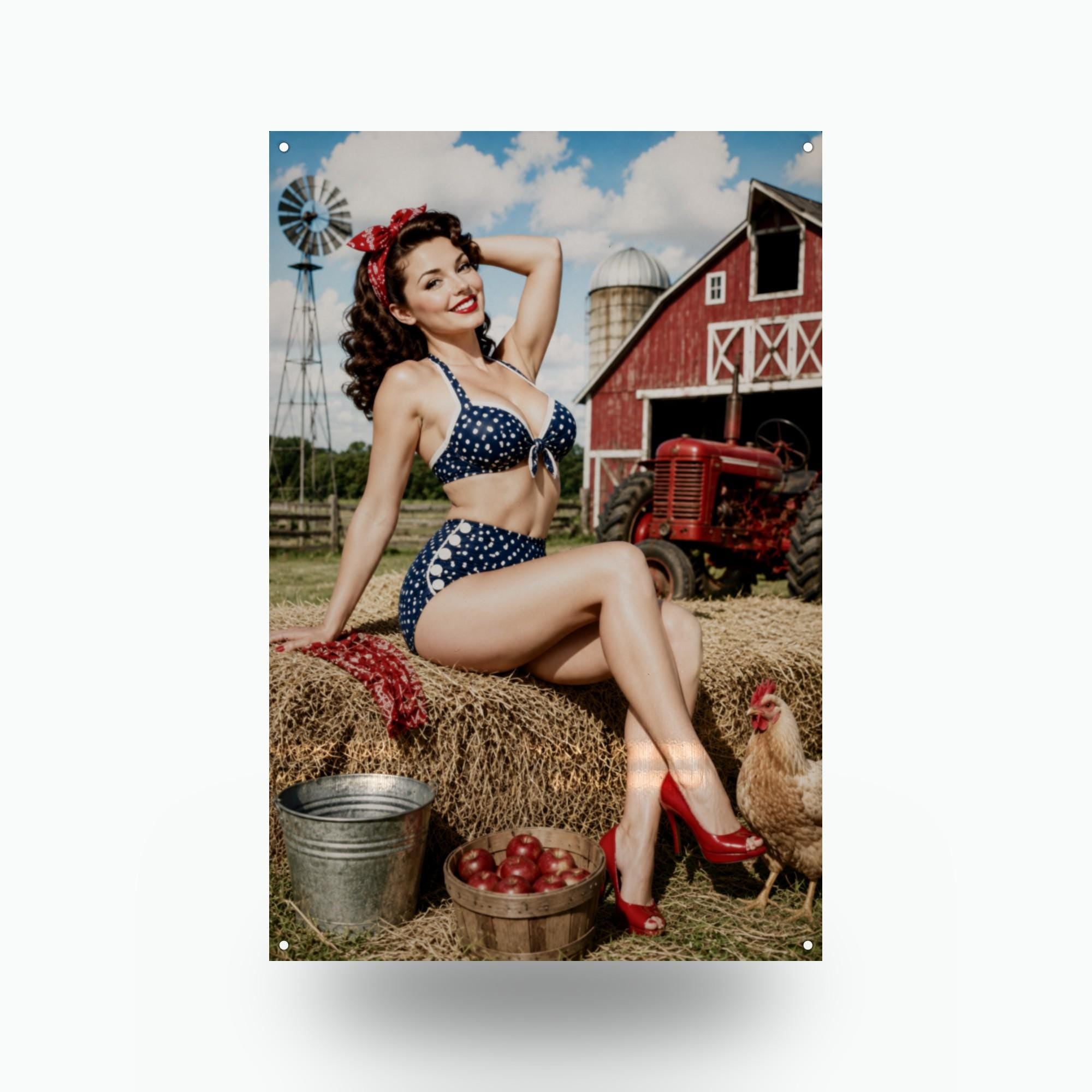 Patriotic Hay Girl Aluminum Sign — front view on white background