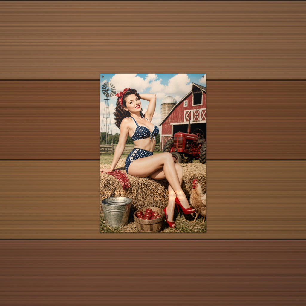 Patriotic Hay Girl Aluminum Sign — lifestyle setting