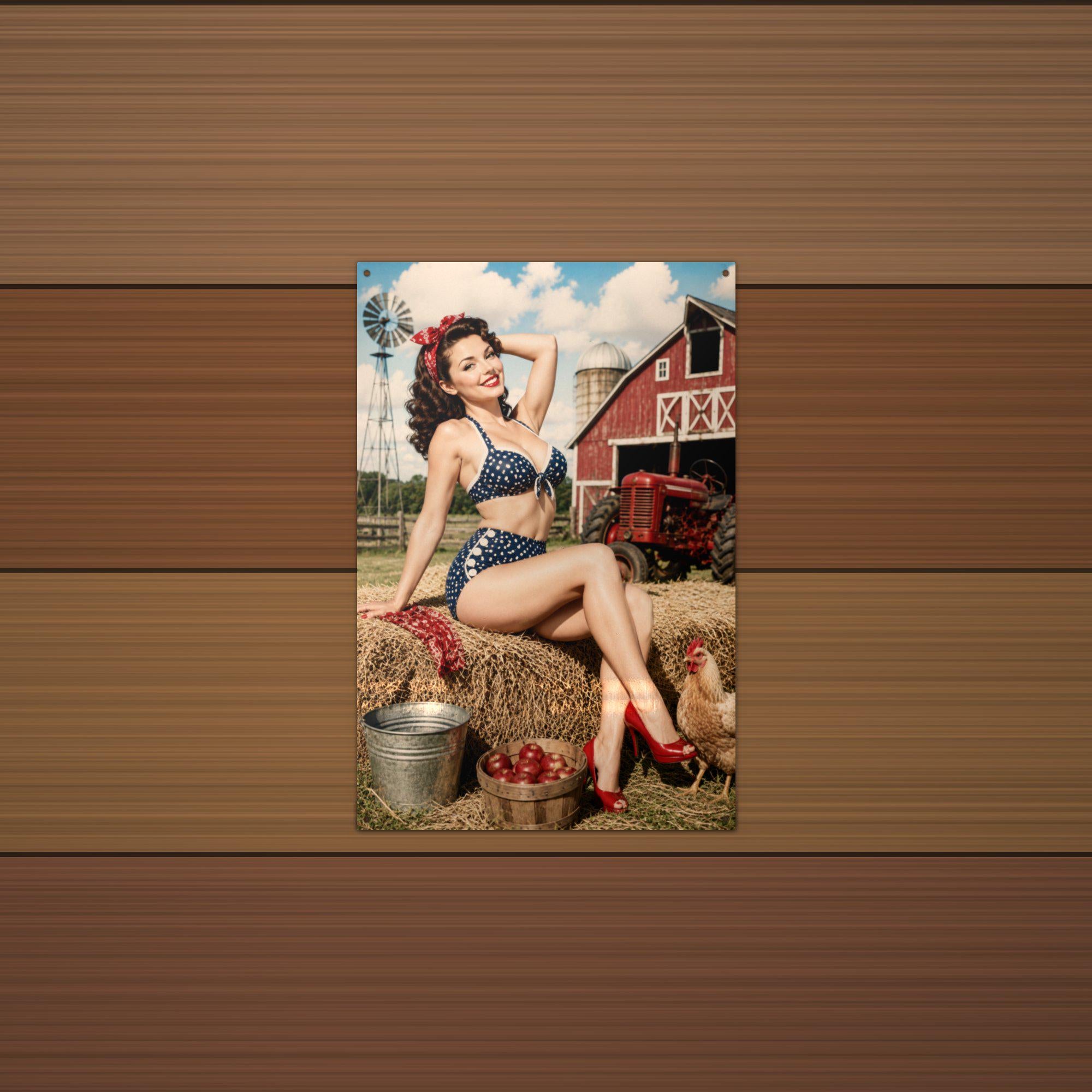 Patriotic Hay Girl Aluminum Sign — lifestyle setting