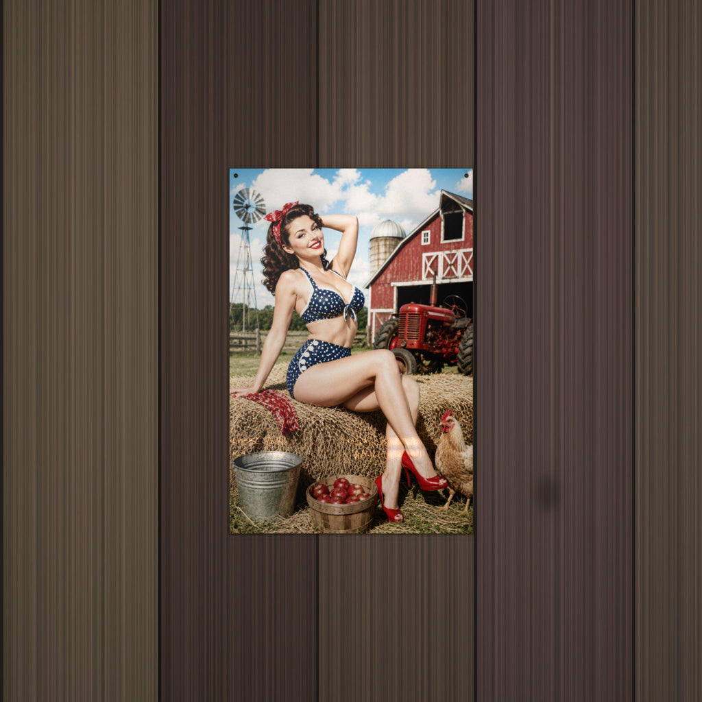 Patriotic Hay Girl Aluminum Sign — detail view