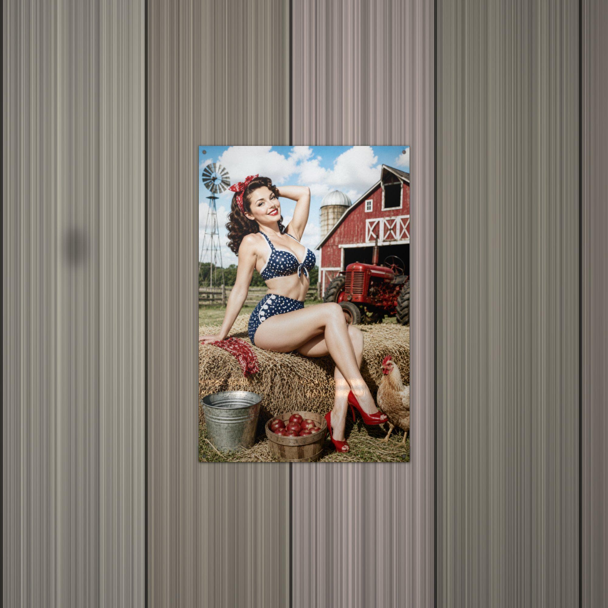 Patriotic Hay Girl Aluminum Sign — alternate angle