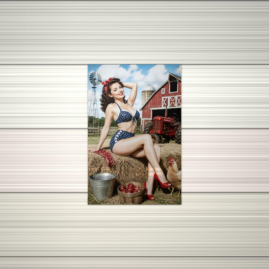 Patriotic Hay Girl Aluminum Sign — alternate angle