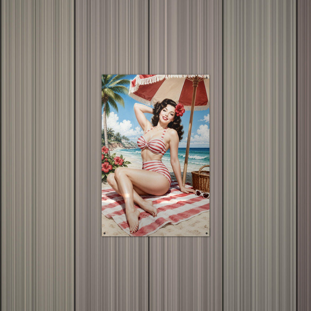 Striped Bikini Beach Metal Wall Art Aluminum Sign — alternate angle
