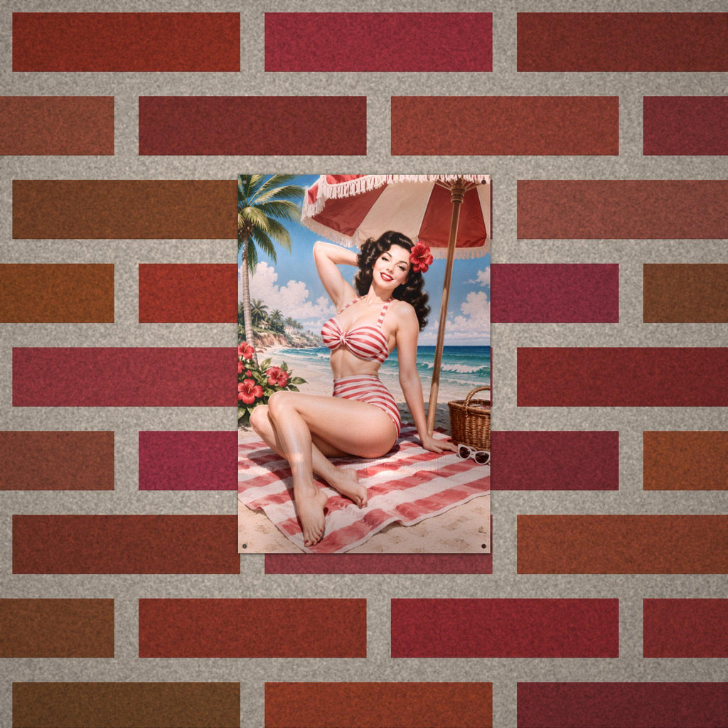 Striped Bikini Beach Metal Wall Art Aluminum Sign — alternate angle