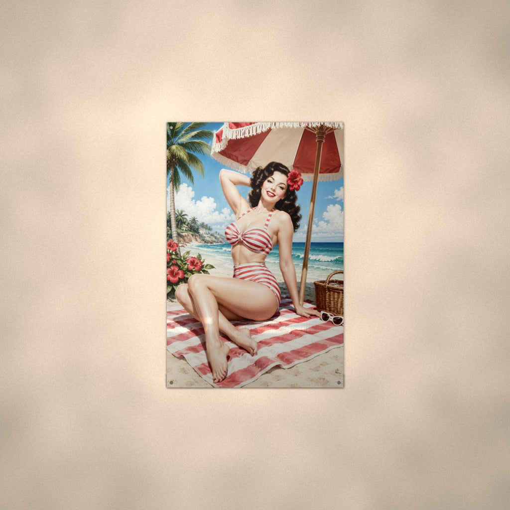 Striped Bikini Beach Metal Wall Art Aluminum Sign — alternate angle