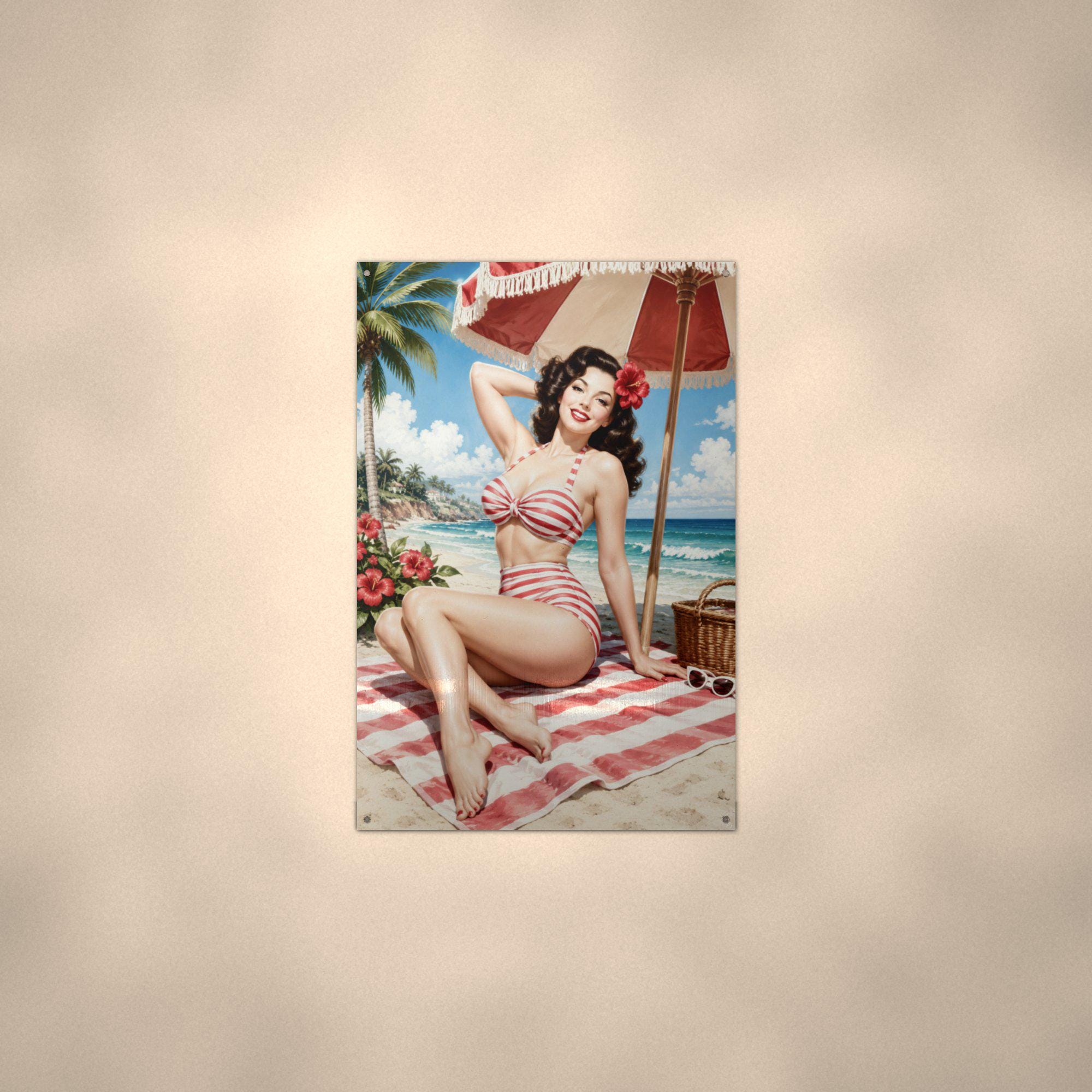 Striped Bikini Beach Metal Wall Art Aluminum Sign — alternate angle
