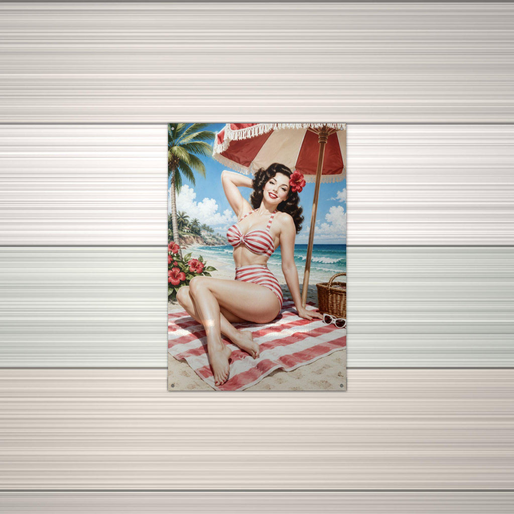 Striped Bikini Beach Metal Wall Art Aluminum Sign — alternate angle