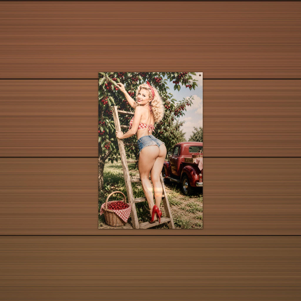 Cherry Ladder Blonde Aluminum Sign — lifestyle setting