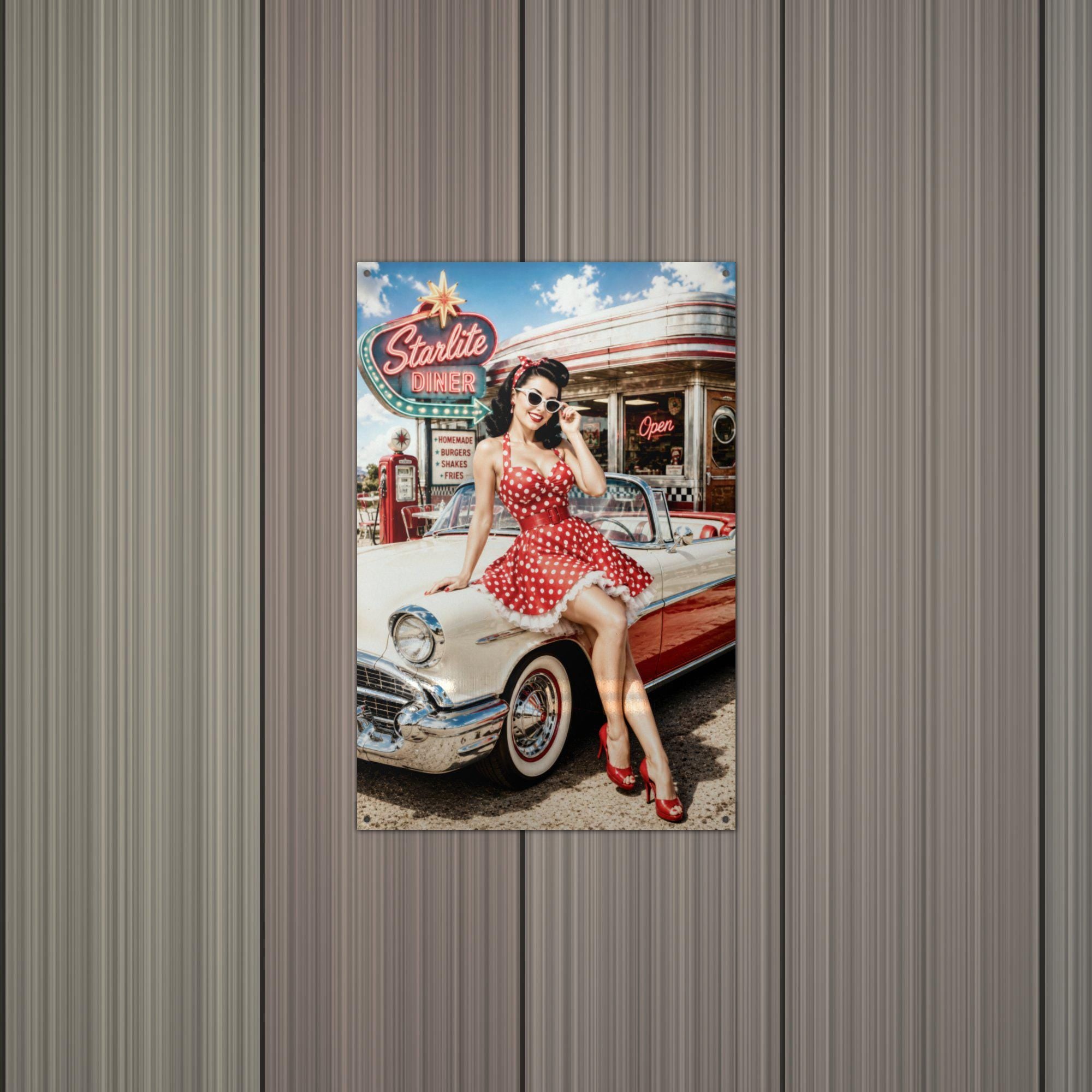 Polka Dot Diner Girl Aluminum Sign — alternate angle