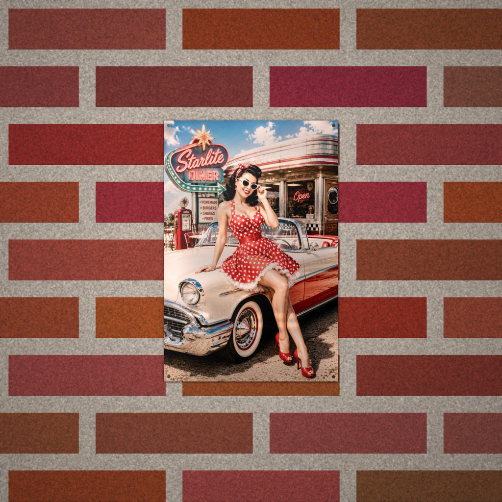 Polka Dot Diner Girl Aluminum Sign — alternate angle