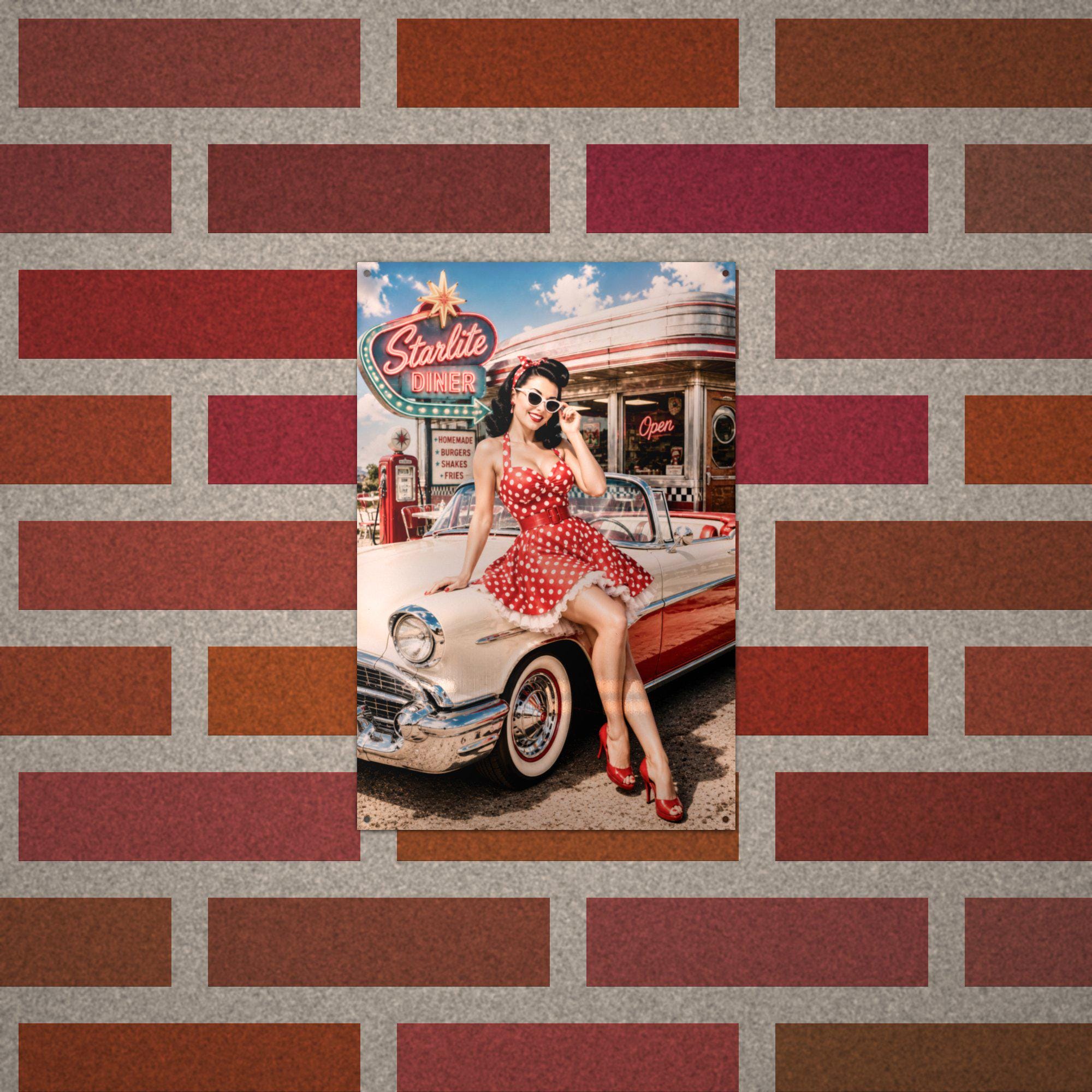 Polka Dot Diner Girl Aluminum Sign — alternate angle