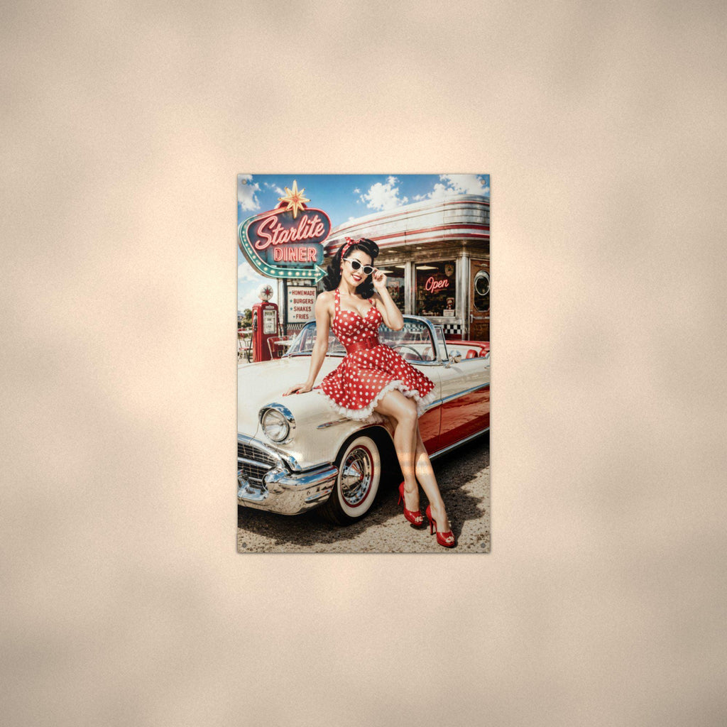 Polka Dot Diner Girl Aluminum Sign — alternate angle
