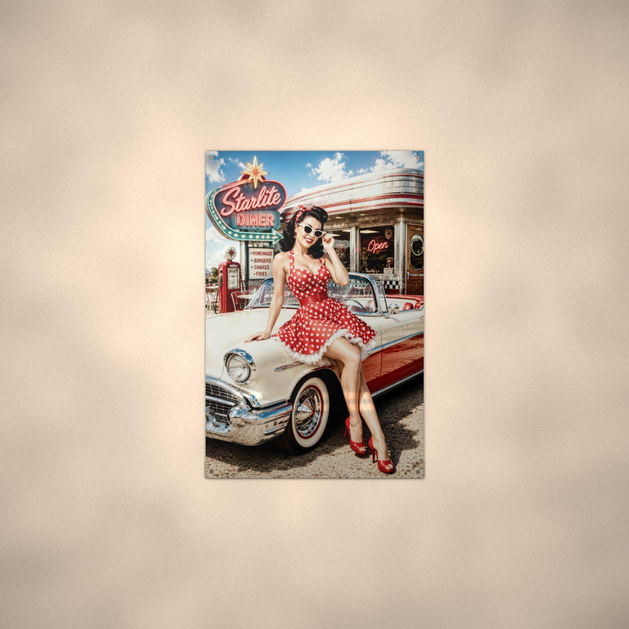 Polka Dot Diner Girl Aluminum Sign — alternate angle