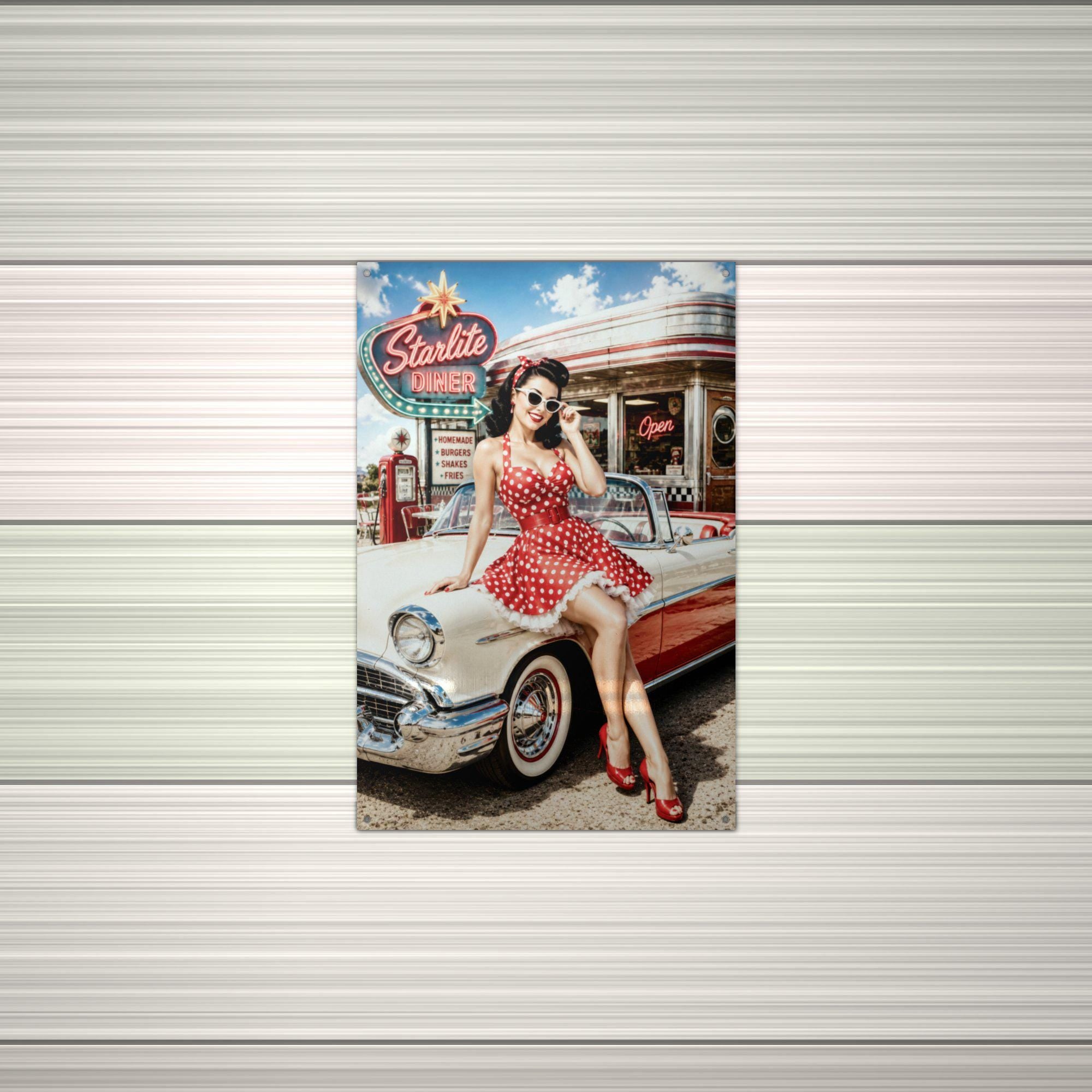 Polka Dot Diner Girl Aluminum Sign — alternate angle