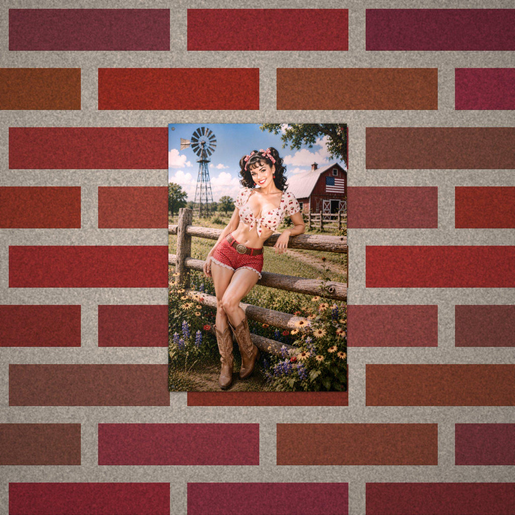 Cherry Print Fence Girl Aluminum Sign — alternate angle
