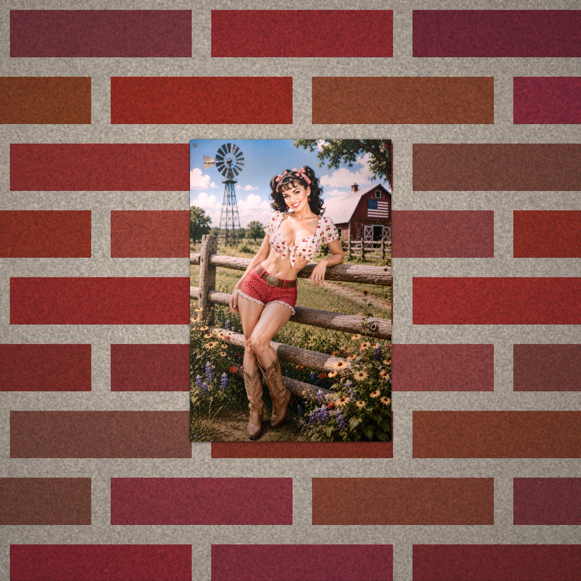 Cherry Print Fence Girl Aluminum Sign — alternate angle