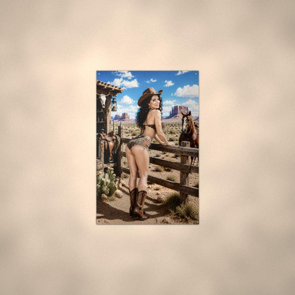 Fence Horse Cowgirl Aluminum Sign — alternate angle