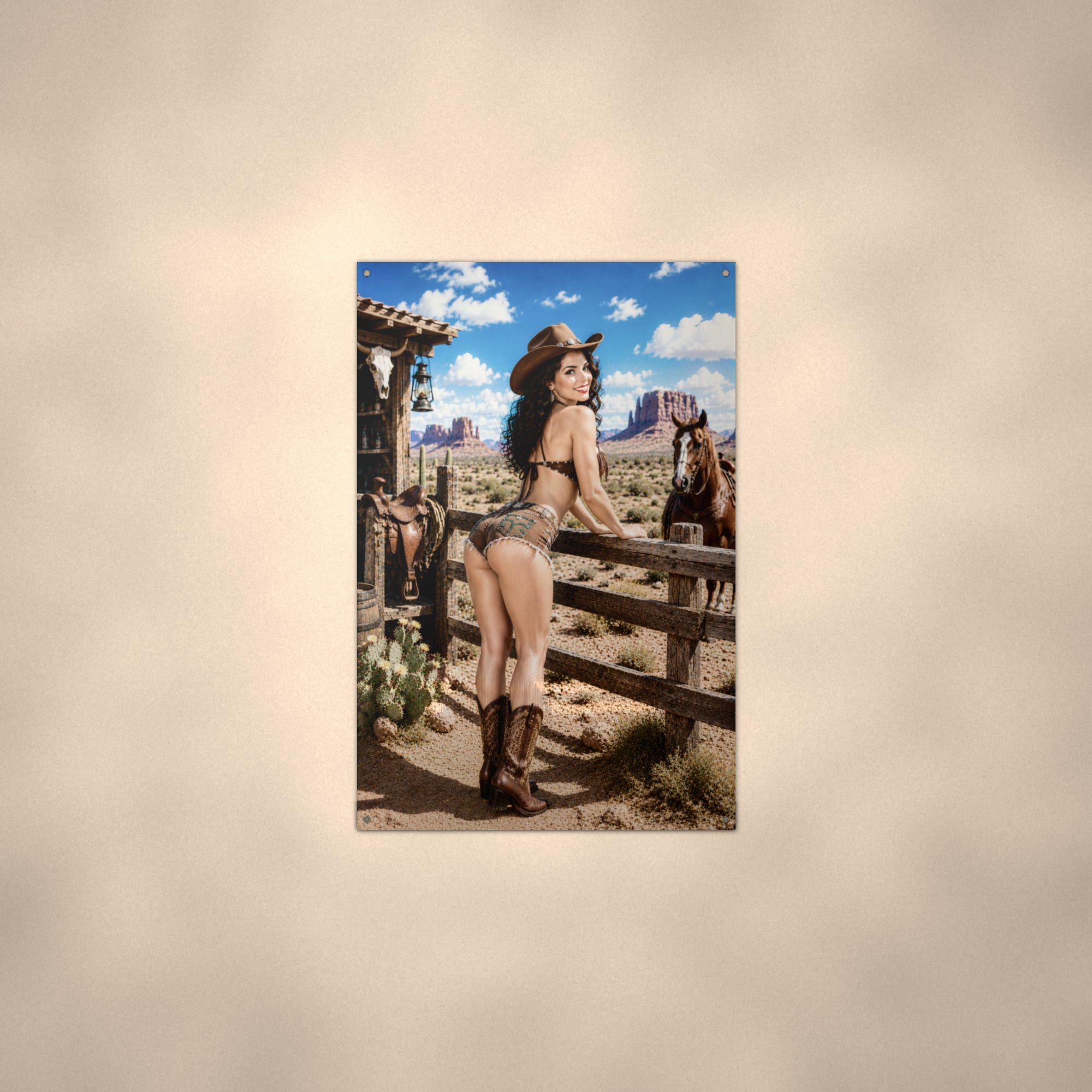 Fence Horse Cowgirl Aluminum Sign — alternate angle