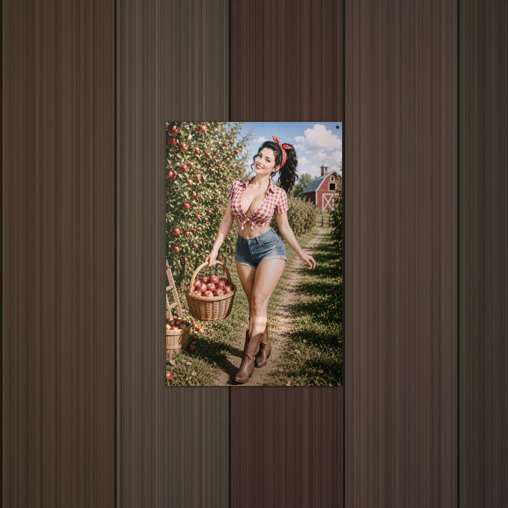 Apple Picking Girl Aluminum Sign — detail view