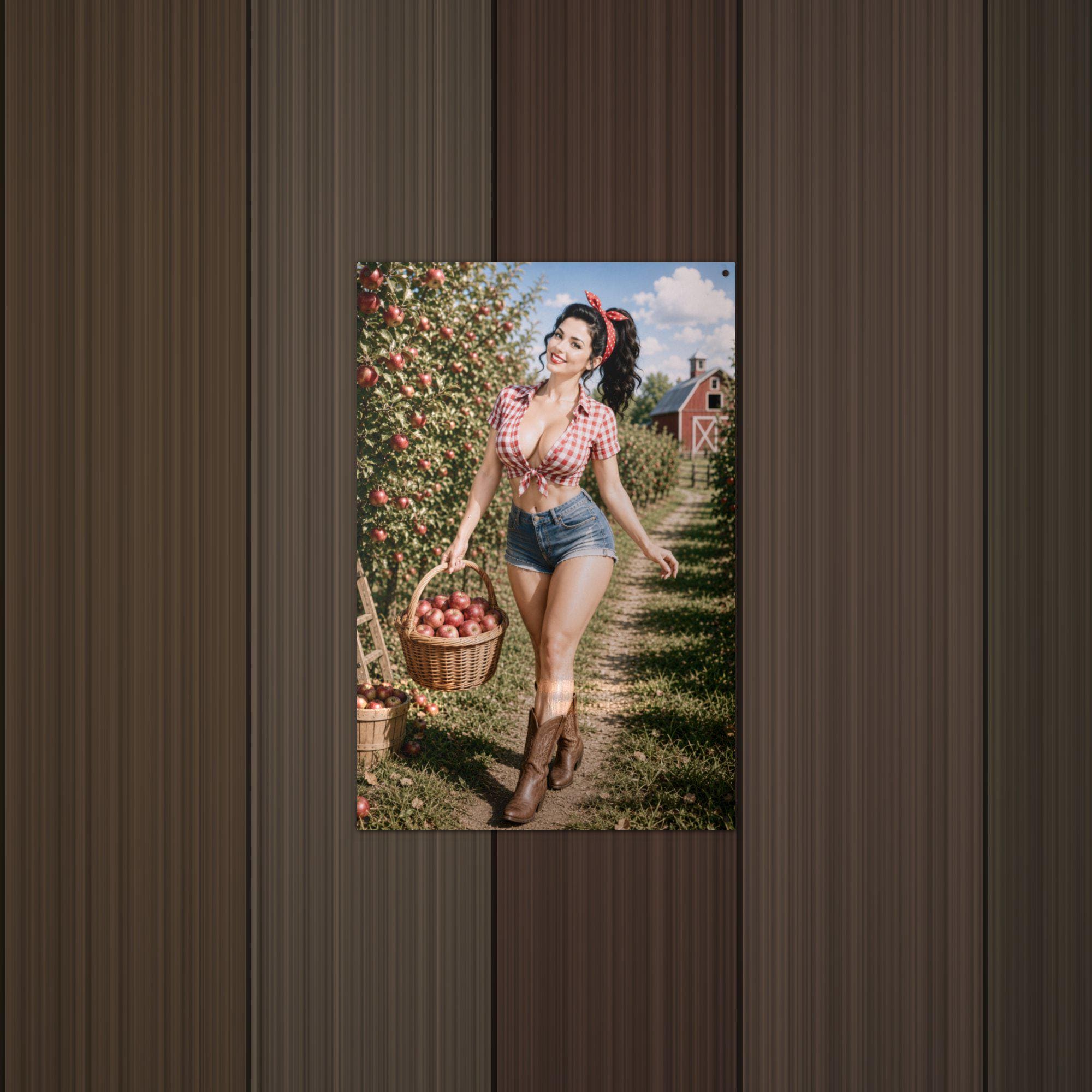 Apple Picking Girl Aluminum Sign — detail view
