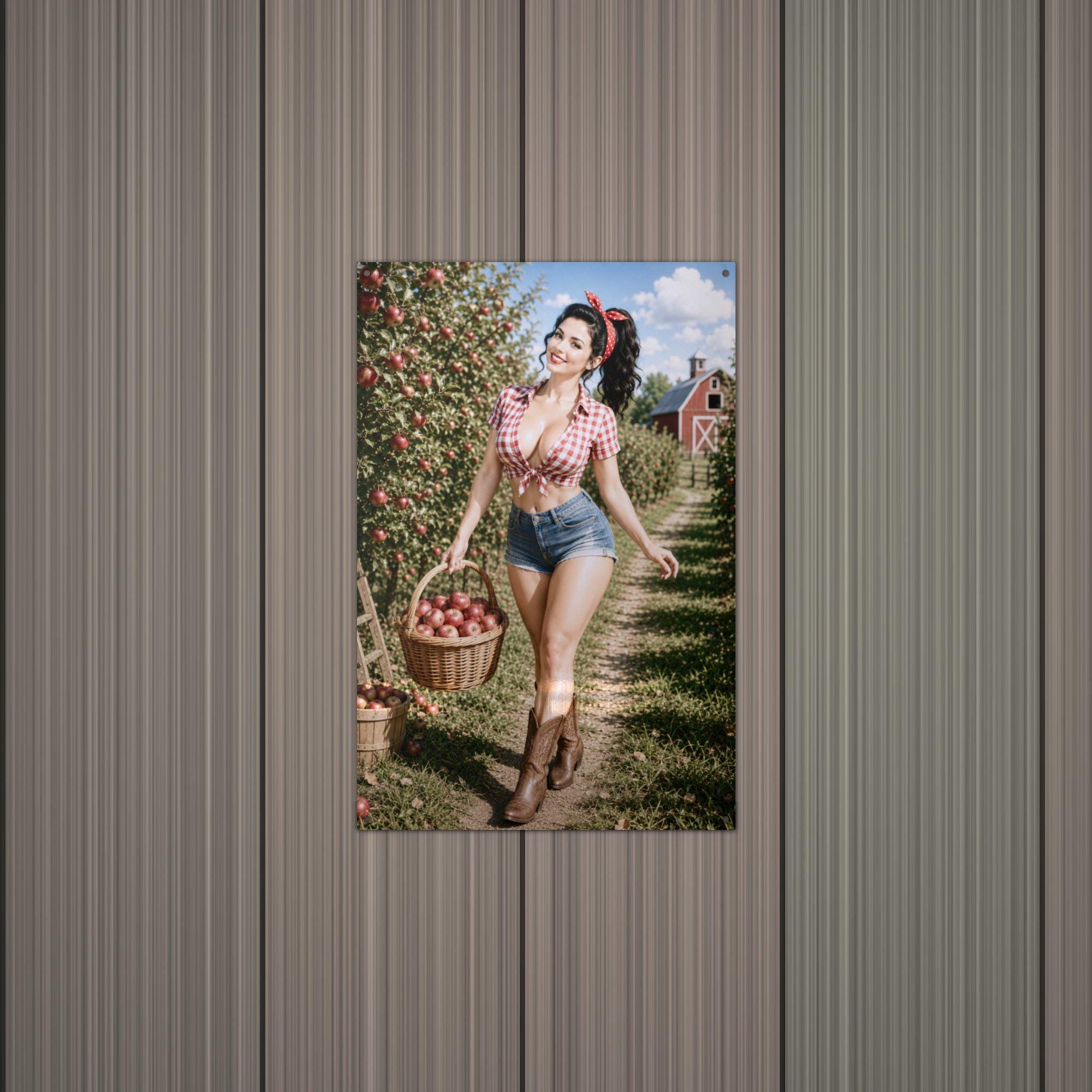 Apple Picking Girl Aluminum Sign — alternate angle