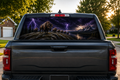 Perforated bison lightning storm decal installed on a pickup truck rear window
