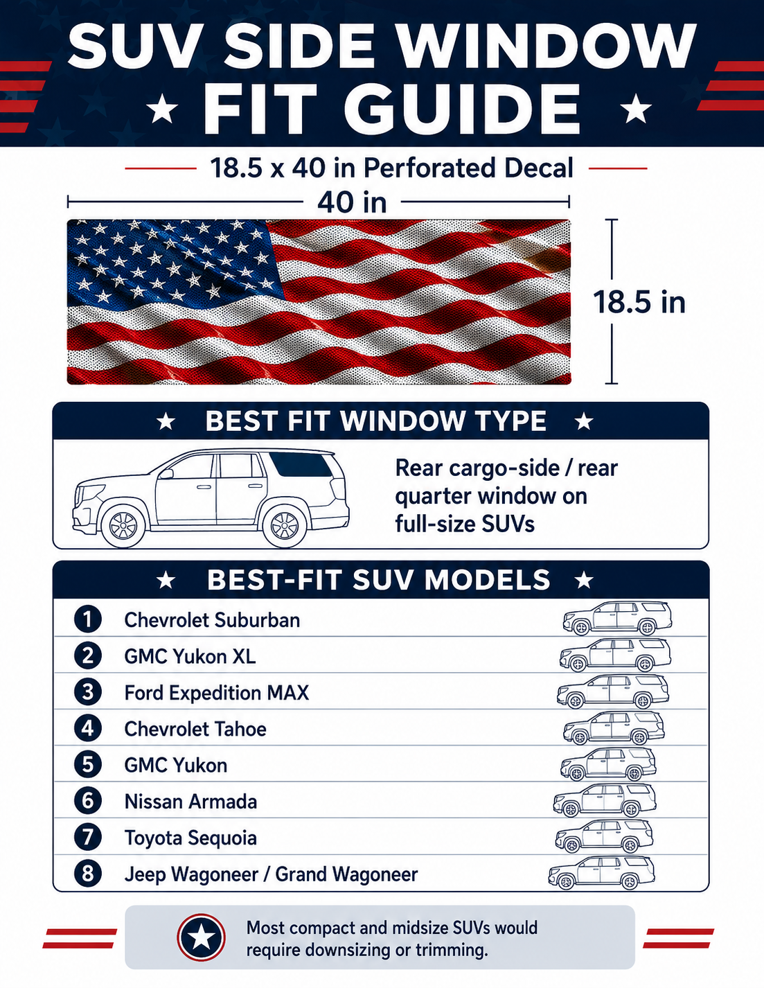 American flag side window decal, another angle