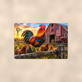 Rooster and Hens American Flag Barn aluminum metal sign 12" x 8" - front view on warm wall