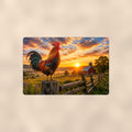 Rooster on the Post at Sunrise aluminum metal sign 12" x 8" - front view on warm wall
