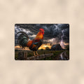 Rooster in the Lightning Storm aluminum metal sign 12" x 8" - front view on warm wall