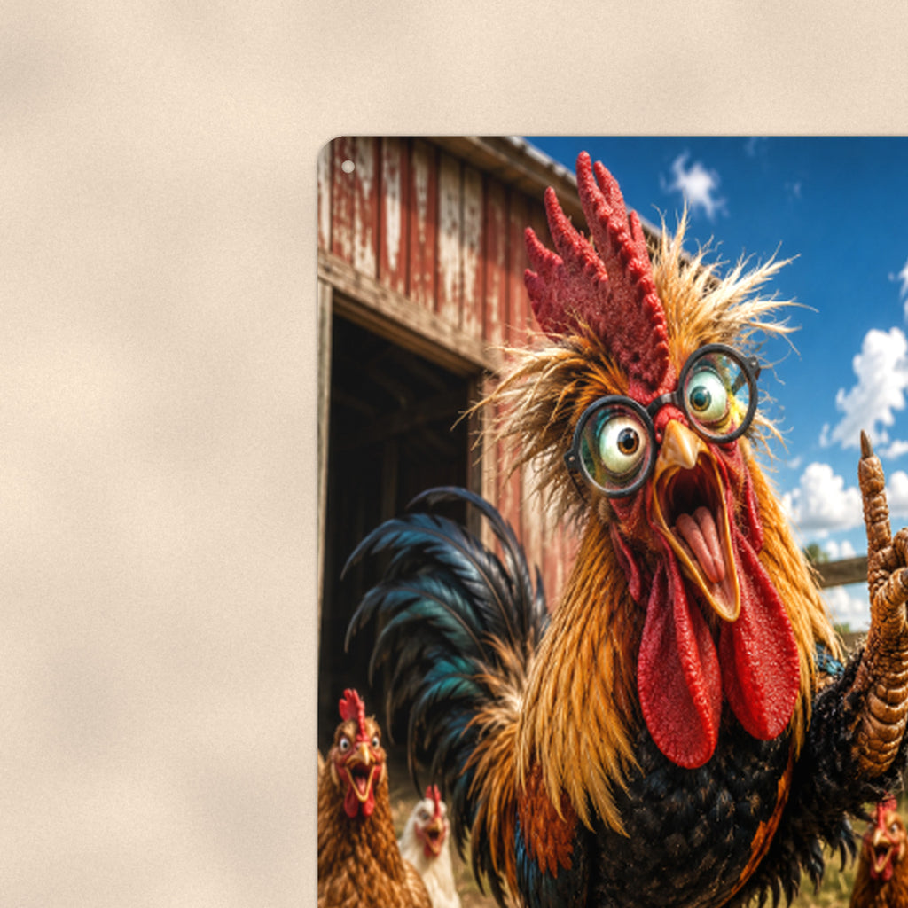 Crazy Rooster Peace Out aluminum metal sign 8" x 12" - close-up view of the printed artwork