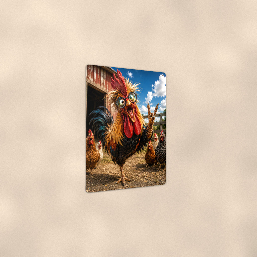Crazy Rooster Peace Out aluminum metal sign 8" x 12" - angled view showing glossy finish