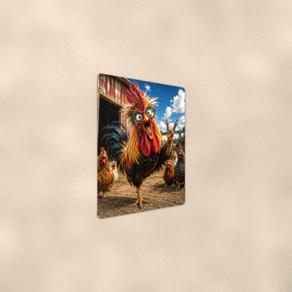 Crazy Rooster Peace Out aluminum metal sign 8" x 12" - angled wall view from a wider angle