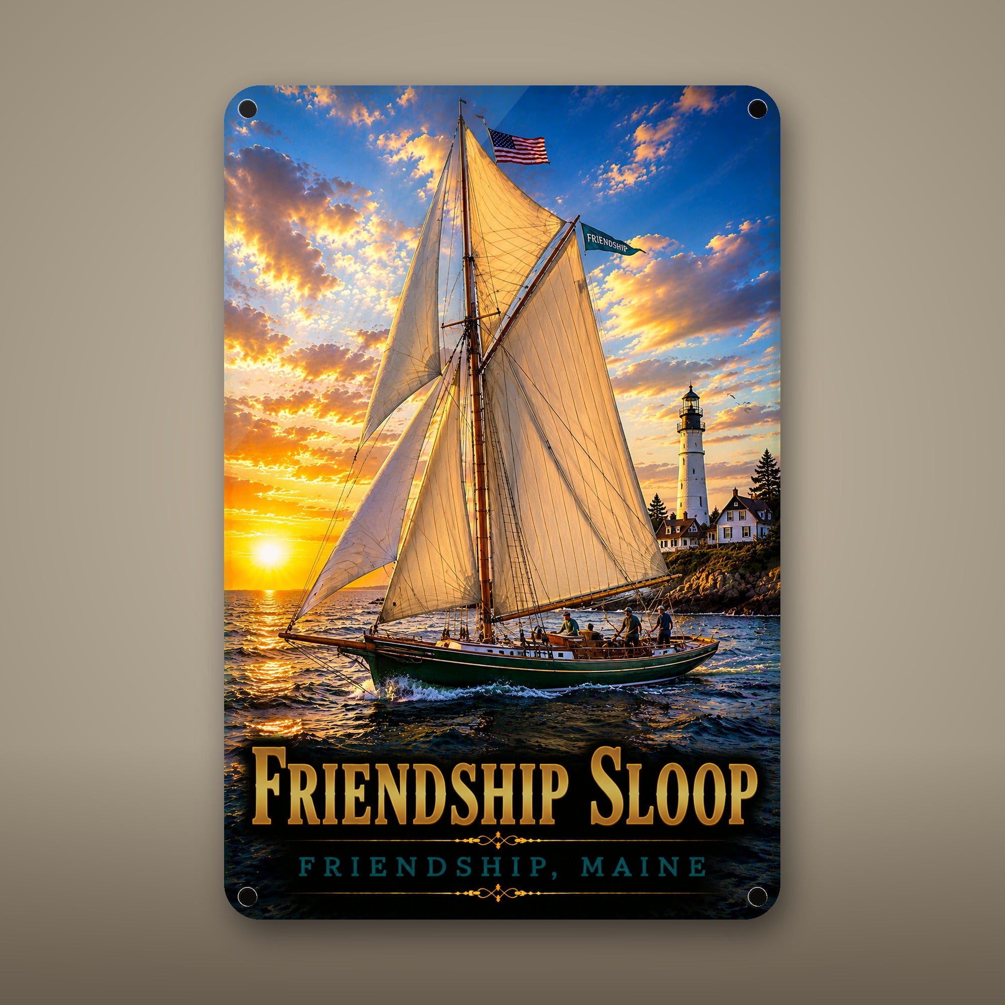 Friendship Sloop Metal Wall Art, Aluminum Sign, Friendship Maine Nautical Decor, Sailboat Wall Hanging, Coastal Gift