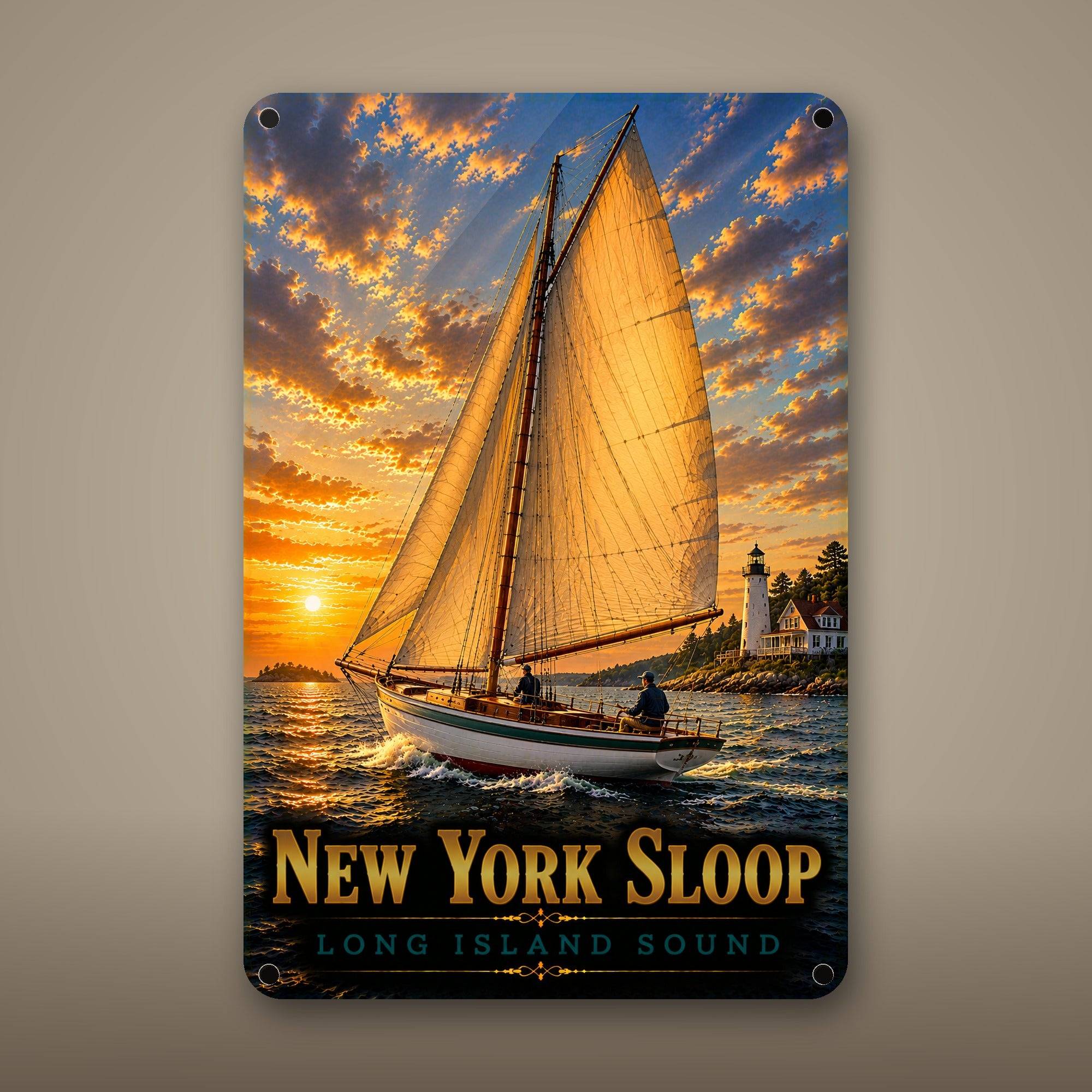 New York Sloop Metal Wall Art, Aluminum Sign, Long Island Sound New York Nautical Decor, Sailboat Wall Hanging, Coastal Gift