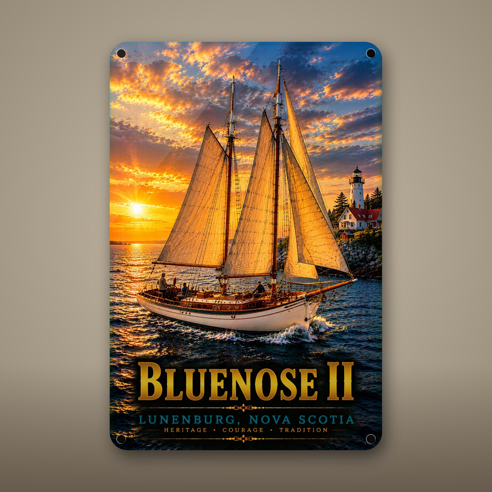 Classic Schooner Metal Wall Art, Aluminum Sign, Lunenburg Nova Scotia Nautical Decor, Sailboat Wall Hanging, Coastal Gift