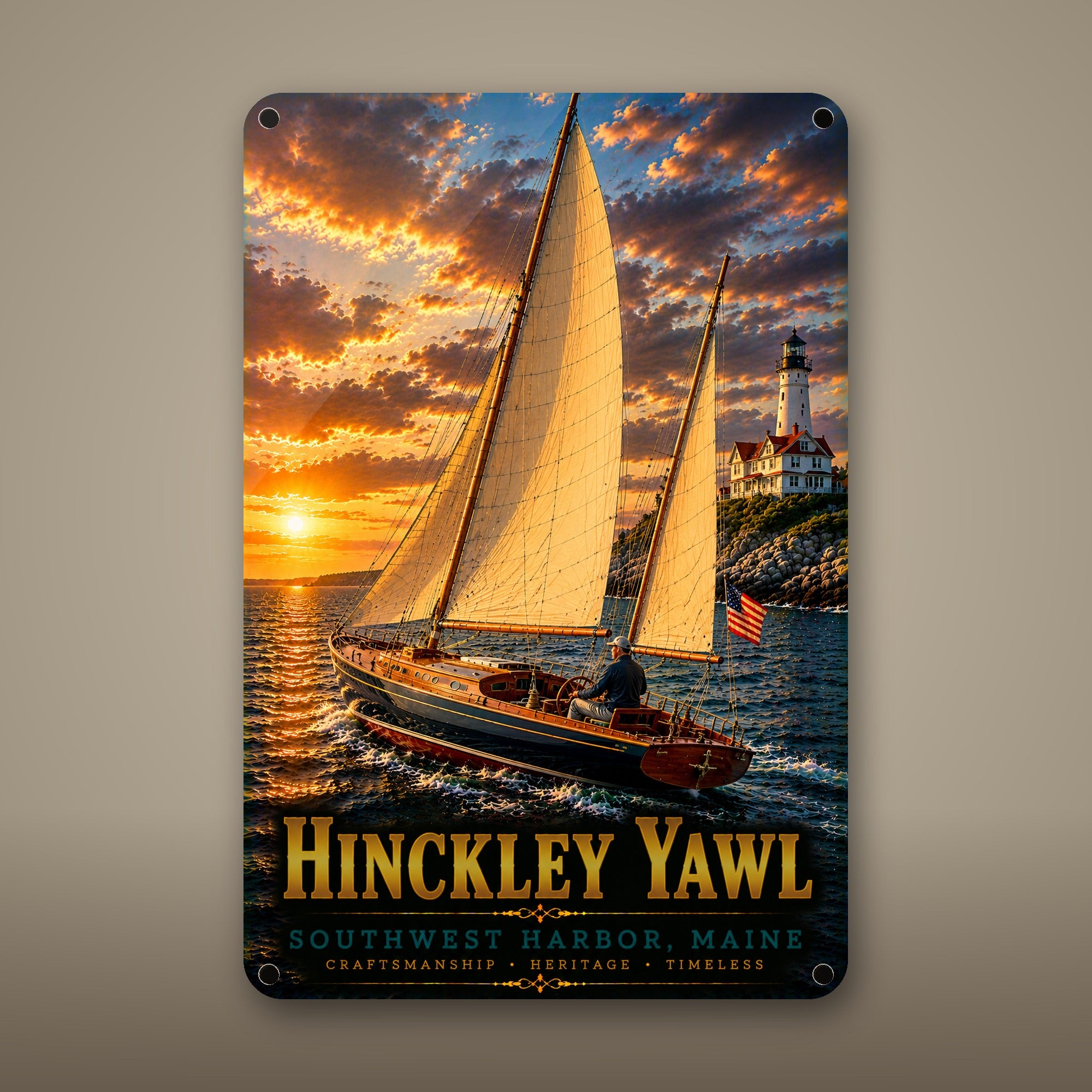 Classic Wooden Yawl Metal Wall Art, Aluminum Sign, Southwest Harbor Maine Nautical Decor, Sailboat Wall Hanging, Coastal Gift