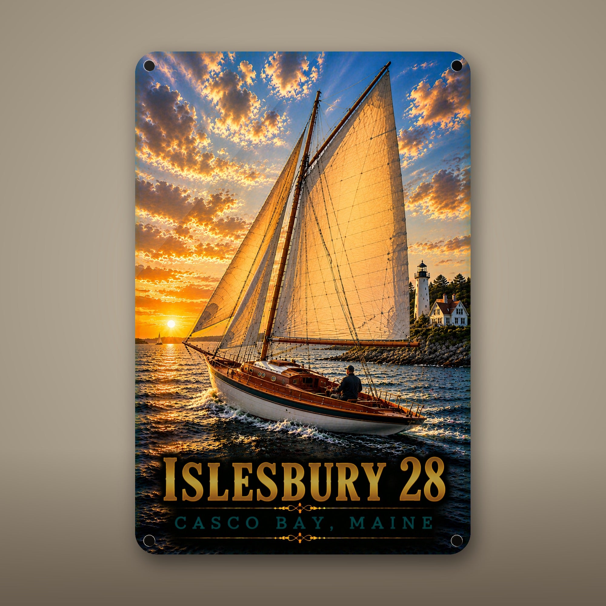 Classic Sloop Metal Wall Art, Aluminum Sign, Casco Bay Maine Nautical Decor, Sailboat Wall Hanging, Coastal Gift