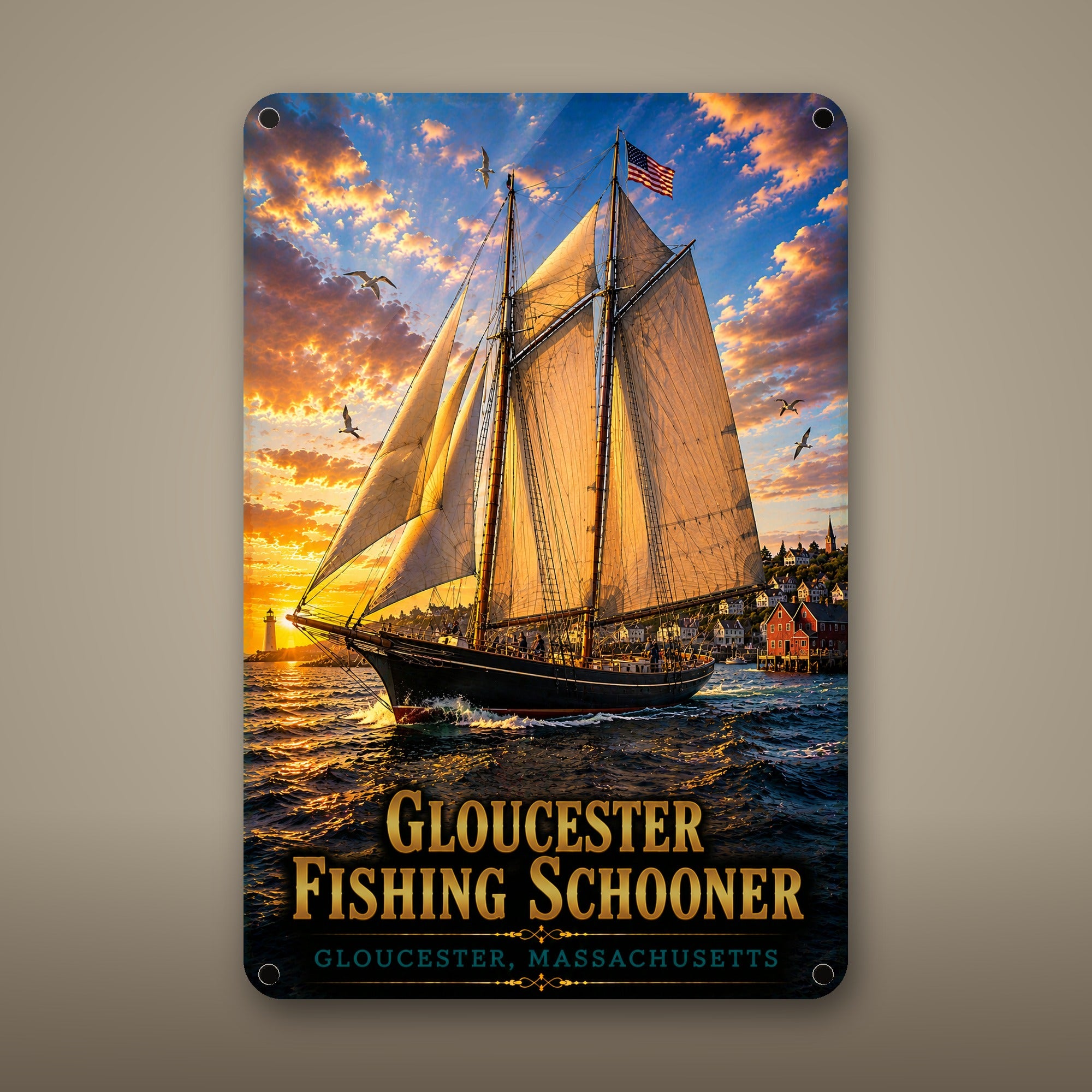 Gloucester Fishing Schooner Metal Wall Art, Aluminum Sign, Gloucester Massachusetts Nautical Decor, Sailboat Wall Hanging, Coastal Gift