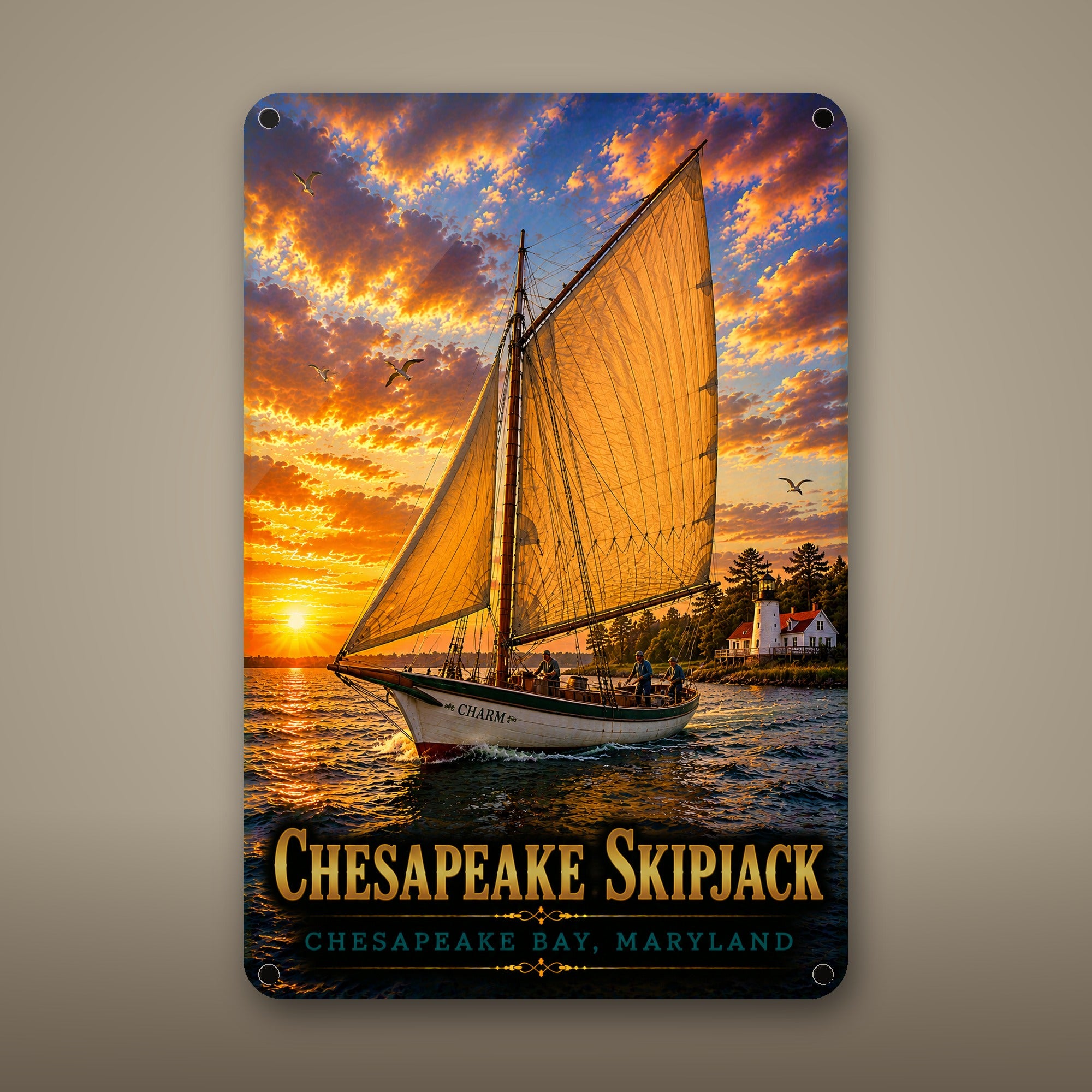 Chesapeake Skipjack Metal Wall Art, Aluminum Sign, Chesapeake Bay Maryland Nautical Decor, Sailboat Wall Hanging, Coastal Gift