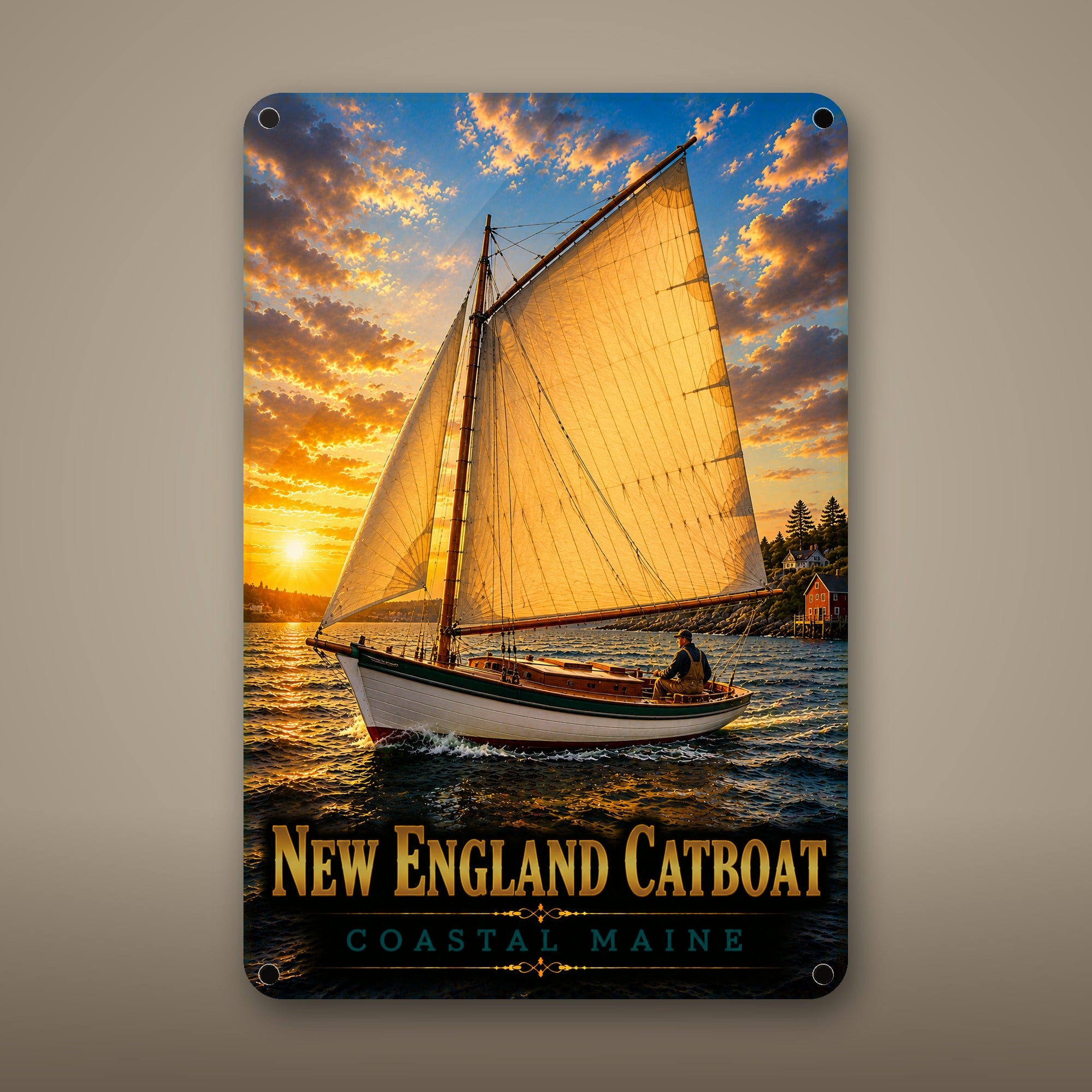 New England Catboat Metal Wall Art, Aluminum Sign, Coastal Maine Nautical Decor, Sailboat Wall Hanging, Coastal Gift