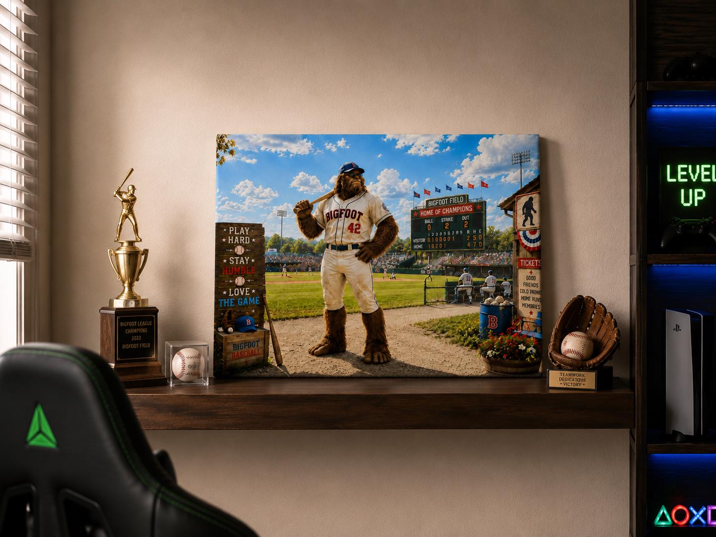 Baseball Bigfoot Canvas Print Canvas Print — lifestyle setting