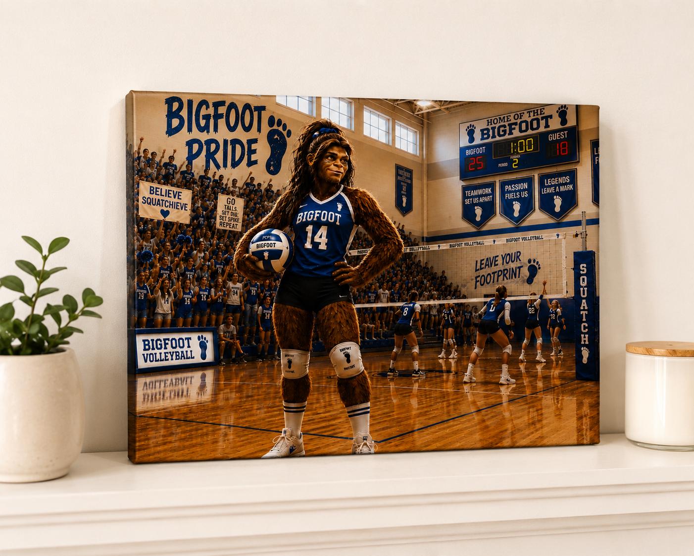 Volleyball Bigfoot Canvas Print Canvas Print — front view on white background
