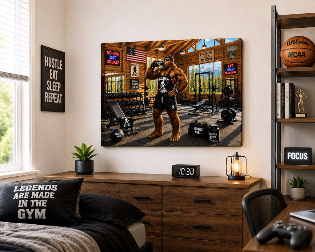 Gym Bro Bigfoot Canvas Print Canvas Print — lifestyle setting