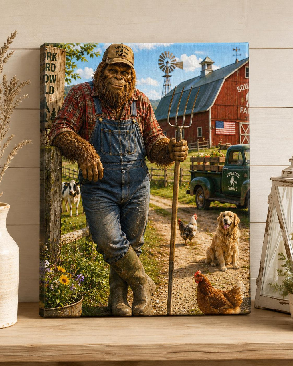 Farmer Bigfoot Canvas Print Canvas Print — front view on white background