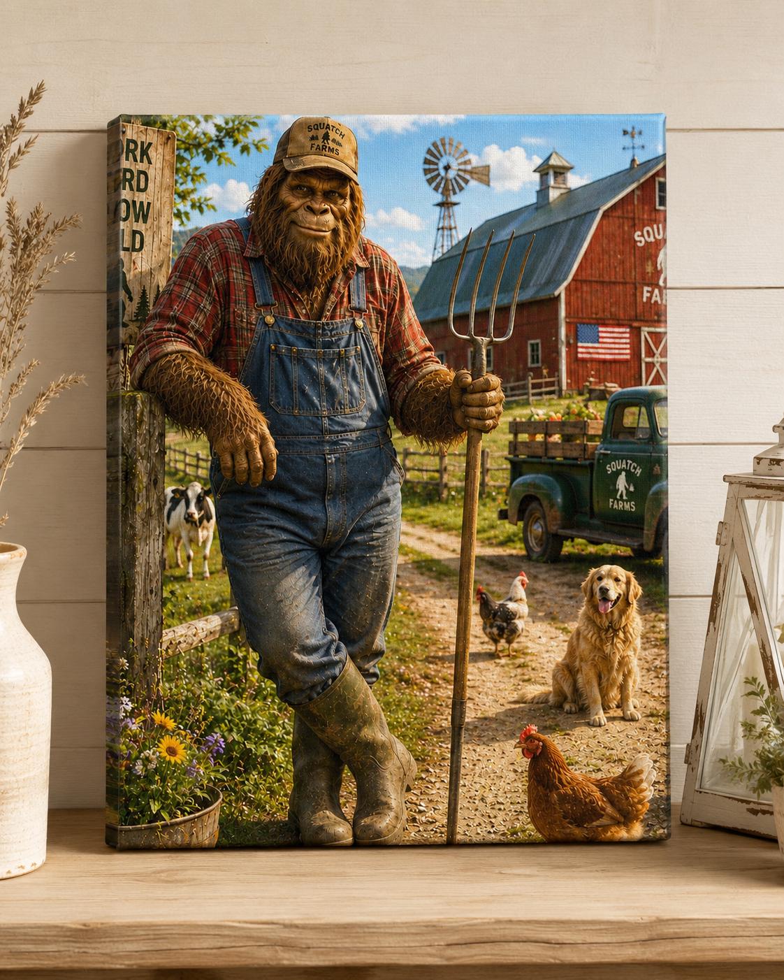 Farmer Bigfoot Canvas Print Canvas Print — front view on white background