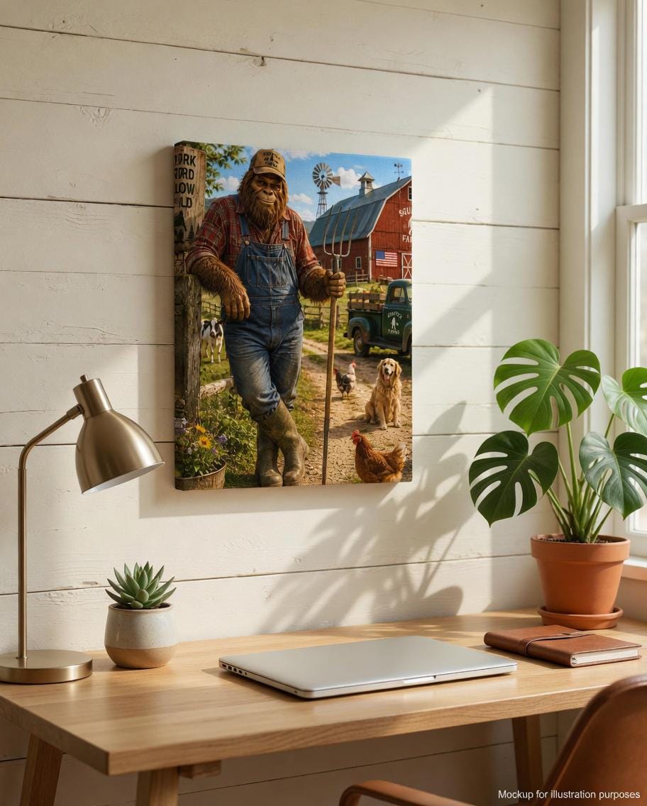 Farmer Bigfoot Canvas Print Canvas Print — lifestyle setting