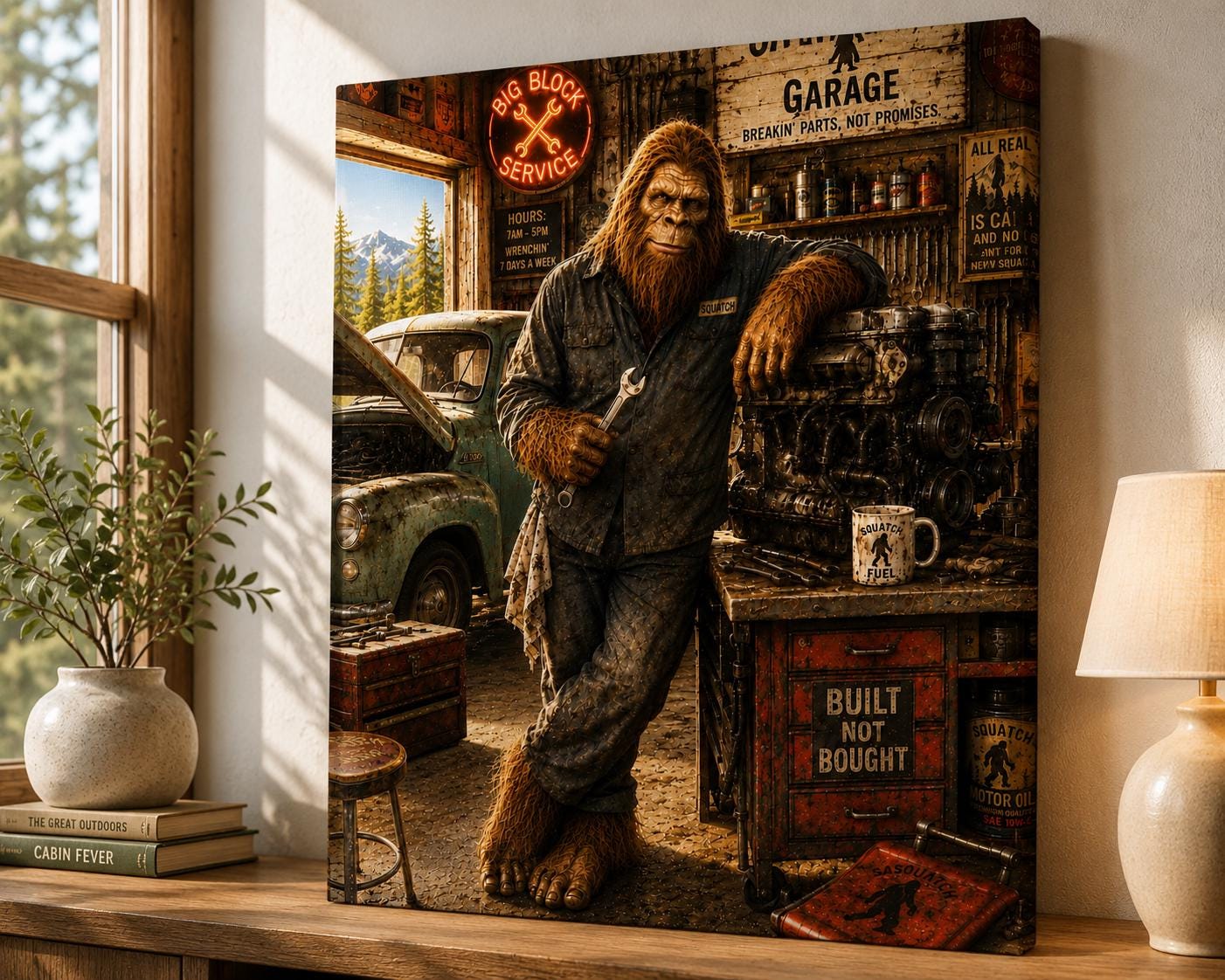 Mechanic Bigfoot Canvas Print Canvas Print — lifestyle setting