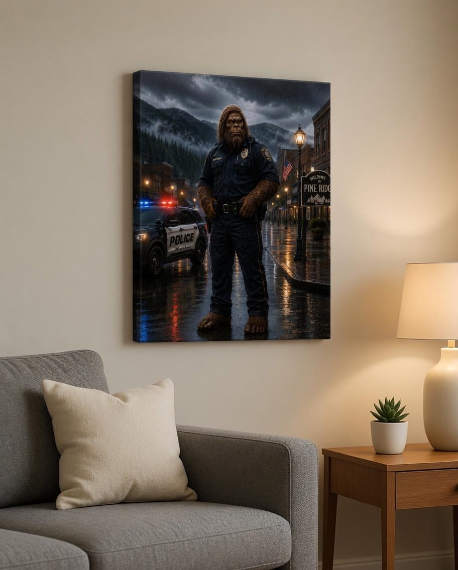 Police Officer Bigfoot Canvas Print Canvas Print — detail view