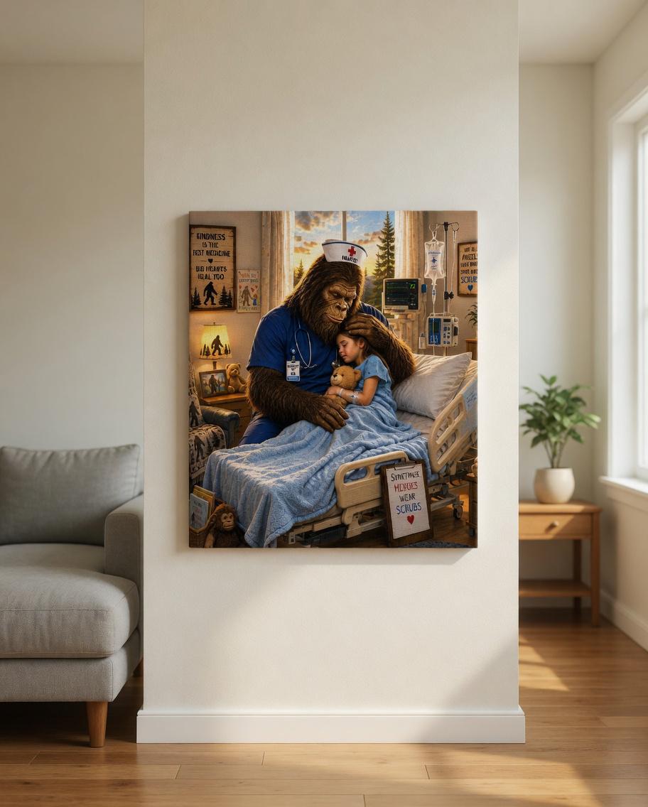 Nurse Bigfoot Canvas Print Canvas Print — front view on white background